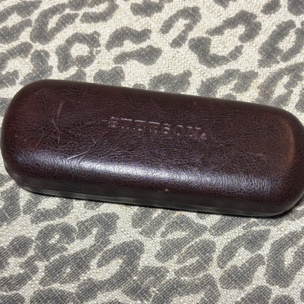Stetson eyeglass case dark brown western distressed leather small hard case